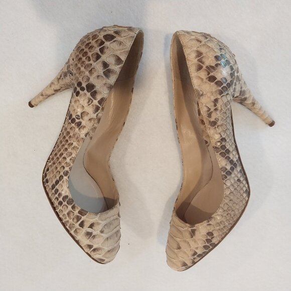 Michael Kors Cairo Genuine Python Skin Pumps Womens 8 Beige Nude Heels Snakeskin - Picture 8 of 11